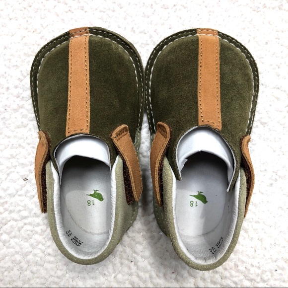 Pipit Suede Stripe Olive Green Baby Shoes Size 3 - Picture 3 of 11